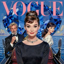 vogue magazine, elle magazine, instagram fashion, anime korean audrey hepburn portrait 3 / 4 centered, gondola, ilya kuvshinov, john singer sargent, oil painting, shaft anime key visual, blue sapphire tones, trending on artstation, intricate