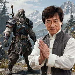Screenshot of Jackie Chan in the game Skyrim, highly detailed