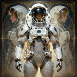 symmetry!! portrait of futuristic astronaut, sci - fi, tech wear, glowing lights!! intricate, elegant, highly detailed, digital painting, artstation, concept art, smooth, sharp focus, illustration, art by artgerm and greg rutkowski and alphonse mucha
