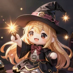 cute fumo plush of the party witch who casts powerful buffs and debuffs, anime girl