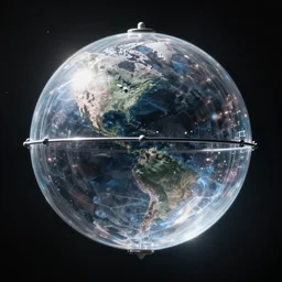 an enormous transparent spherical capsule in the middle of outer space, digital art