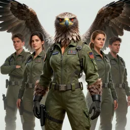 epic professional digital art of female human - eagle hybrid animal, wearing human air force jumpsuit, humanoid feathered head, eagle beak, by lisa roet, reyna rochin, ignacio fernandez rios, leesha hannigan, wayne haag, artstation, cgsocietywlop, epic, much wow, much detail