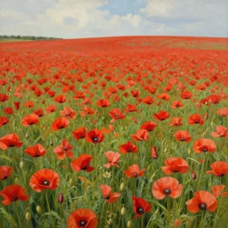 a detailed beautiful matte painting of a field of poppies by Mikko Lagerstedt and Raphael Lacoste