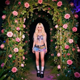 a melanie martinez styled portal filled with vines and roses, weird magical pleasing beautiful aesthetic aura
