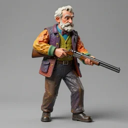 a 3 d model of an old man with a shotgun by john hoyland, surreal, overblown vibrant colors, masterpiece, physical based rendering, featured on pixiv, octane renderer, trending on pinterest