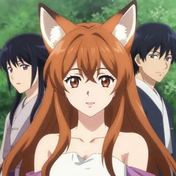 A realistic anime portrait of a beautiful woman with fox ears, by Shinichirou Otsuka and Shingo Adachi, popular isekai anime, trending on artstation, pixiv,