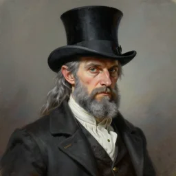 a grey hair halfling with no beard top hat and suit by Greg Rutkowski, painting, portrait, high details, trending on artstation