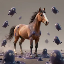 a horse that is melting into inky blob creatures that hop and skip and jump away looking cute, hyper detailed, masterpiece, artstation, advanced lighting technology, stylized yet realistic surrealism, 4 k wallpaper