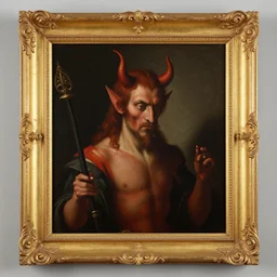 renaissance oil painting of the devil, detailed golden frame