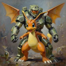 charmeleon playing as master chief, oil on canvas, intricate, 8 k highly professionally detailed, hdr, cgsociety