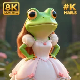 a beautiful princess frog, in a dress, posing for a photo, cute, beautiful, girl, attractive, cinematic lightning, 8 k, octane render, matte painting,