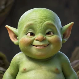 short chubby elf with green skin, large pointy ears, rounded face, cute pointy teeth, artstation, concept art, smooth, sharp focus, natural lighting, art by sebastien begue and greg rutkowski