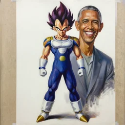 oil paint of a fusion of old vegeta and barack obama as a oil painting, gogeta, realistic painting, non anime, 4 k, detailed, full body, painting, on paper, paint smears, smooth, by a oil painter