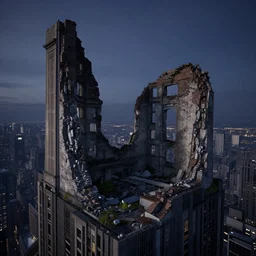 midnight view of the ruins from the top of the skyscraper unreal engine raytrace max antialiasing detailed hdri