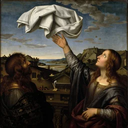 The Towel of Babel reaching out towards the heavens above by Leonardo Da Vinci, surreal, renaissance, oil on canvas