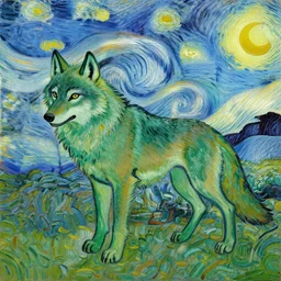 green wolf, style of van gogh