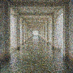 a long endless hallway with shallow water at the bottem of it