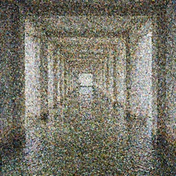 a long endless hallway with shallow water at the bottem of it
