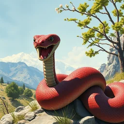 burgundy snake girl in sunny hills biome. highly detailed, digital painting, watercolor, soviet realism, engraving, artstation, concept art, smooth, sharp focus, vivid grunge, manga, illustration, unreal engine 5, 8 k, art by bilibin and kilian eng and kuvshinov and malevich and mucha