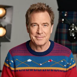 headshot of the will ferrel, wearing a colorful coogi sweater, and a kilt, photoshoot in the style of annie leibovitz, studio lighting, soft focus, bokeh
