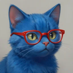 painting of an anthropomorphic blue cat with red half - rimmed glasses, furaffinity, digital painting, detailed, furry art, furry fandom, furaffinity