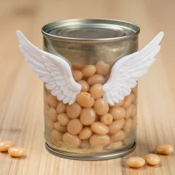 can of beans with angel wings