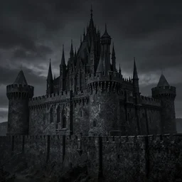 castle black at night with spiky architecture and grim atmosphere by greg rutkowski, artstation and ian miller, extremely hyperdetailed, the wall, intricate stone architecture, ramparts, bulwarks, fortress