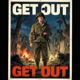 vintage wwii era poster for the movie [ get out ] fine details. night setting. very anime style. realistic shaded lighting poster by ilya kuvshinov katsuhiro, unreal engine, global illumination, radiant light, detailed and intricate environment