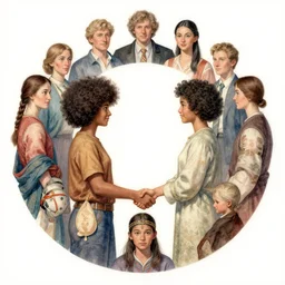 the circle complete, greek symbol, diversity team, afro, asian, white, handshake, highly detailed, digital painting, watercolor, soviet realism, engraving, artstation, concept art, smooth, sharp focus, vivid grunge, manga, illustration, unreal engine 5, 8 k, art by bilibin and kuvshinov and malevich and mucha
