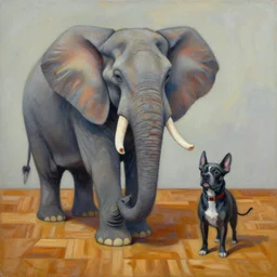 an abstract oil painting of a gangster elephant and a gangster parquet