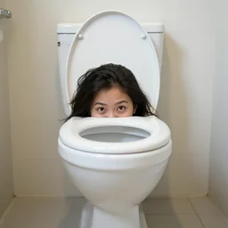 toilet with head peeking out