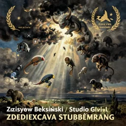new strange animals are coming down from the sky, a painting by Zdzisław Beksiński and Studio Ghibli