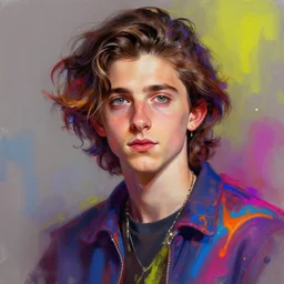 ValentinaRemenar!! ValetinaRemenar twitter!! semi semi realistic digital painting!! Timothee Chalamet! Negative colorful melting colors!!