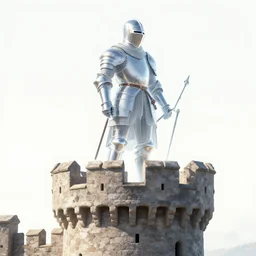 transparent medieval knight on top of medieval castle tower, digital art, artstation, detailed