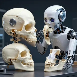 assembly of human jaws in a robot disturbing images by giger