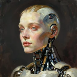 portrait of a robot by greg rutkowski in the style of frank frazetta and boris vallejo