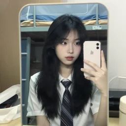 mirror iphone photo selfie of a gorgeous college girl in her dorm, faded