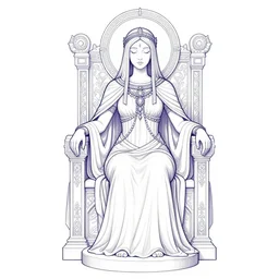 a mystical woman priestess sitting on a throne, the divine feminine, drawn by studio UFOTABLE, psychedelic, fine line work, pastel colors, Tarot cards. The empress tarot card, detailed