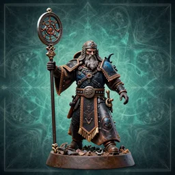 a photo of a shaman gobelin in the style of Warhammer, fractal background