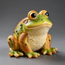 an edible frog!!! sculpture! made entirely out of ( ( bread ) ), food photography, studio lighting, delicious