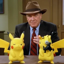 peter falk as columbo interrogating missingno from pokemon, still shot