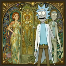 photography of rick and morty, deep focus, d & d, fantasy, intricate, elegant, highly detailed, digital painting, artstation, concept art, matte, sharp focus, illustration, hearthstone, art by artgerm and greg rutkowski and alphonse mucha