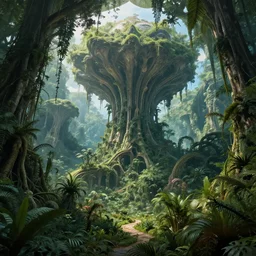 epic, ultra detailed, hyper - real alien jungle by greg rutkowski inside a giant fractal dome by zaha hadid