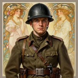 A full portrait of a world war two soldier, intricate, elegant, highly detailed, digital painting, artstation, concept art, smooth, sharp focus, illustration, art by Krenz Cushart and Artem Demura and alphonse mucha