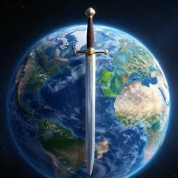 Pierce the earth in the universe with a sword,  high detail,  hd, hdr, ue5, ue6, unreal engine 5, cinematic 4k wallpaper, 8k, ultra detailed, high resolution, artstation, award winning