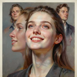 3 d, close - up, smiling fashion model looking up, marble, tears, poster art, intricate oil painting, high detail, figurative art, multiple exposure, poster art, 3 d, by stanley kubrick and tooth wu and wlop and beeple