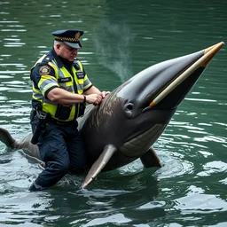 a police officer arresting a narwhal