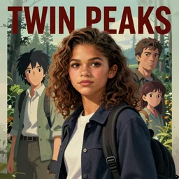 Twin Peaks poster artwork by Michael Whelan and Tomer Hanuka, Karol Bak, Rendering of Zendaya!!!!!!!! a high school student rebel, from scene from Twin Peaks, full of details, by Makoto Shinkai and thomas kinkade, Matte painting, trending on artstation and unreal engine