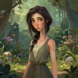 really cool sketchy woman alone, beautiful detailed garden background, focused and dramatic, trending on artstation