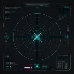 dark military radar ui, circular radar, scanner hud, sci fi ui design, structured layout, technical ui, perfect grid, 8k